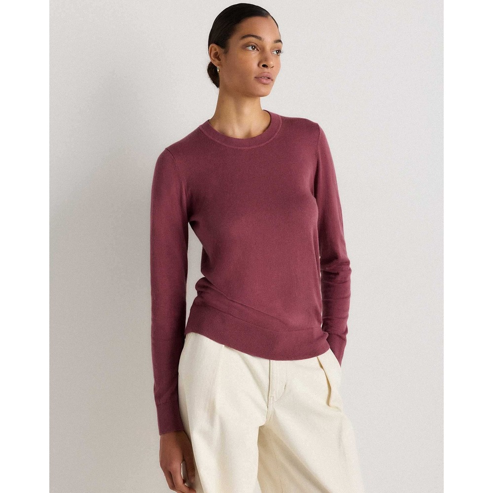 Quince Lightweight Cotton Cashmere Crew Sweater Crushed Berry Purple LB116689 M